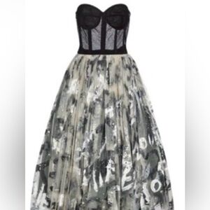 Dolce & Gabbana Black and White Graffiti Tulle Midi Skirt